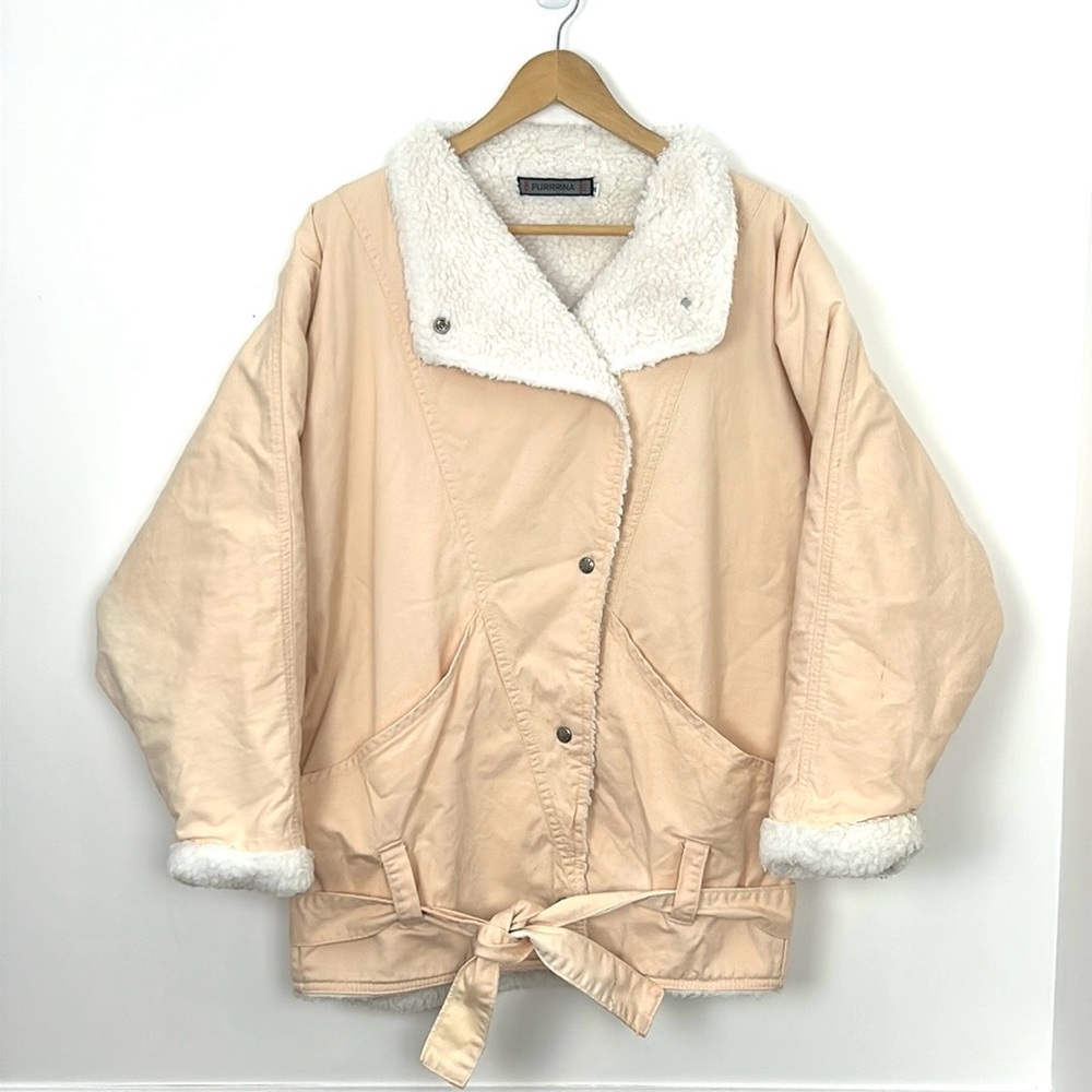 70s 80s vintage bebe furrrina jacket cotton sherpa lined women’s size medium
